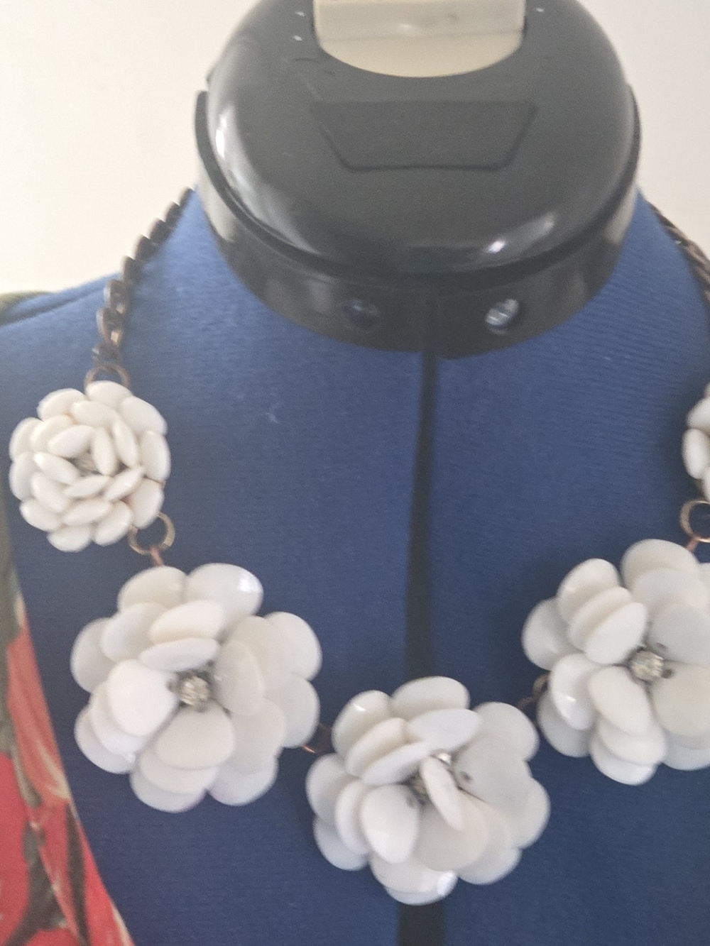 White Floral Statement Necklace by